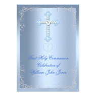 Boy First Holy Communion Silver Blue Card