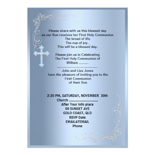 Boy First Holy Communion Silver Blue Card