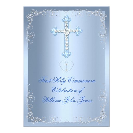 Boy First Holy Communion Silver Blue Card (front side)