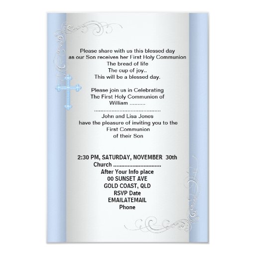Boy First Holy Communion Silver Blue Invitations