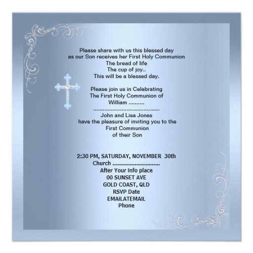 Boy First Holy Communion Silver Blue Invite