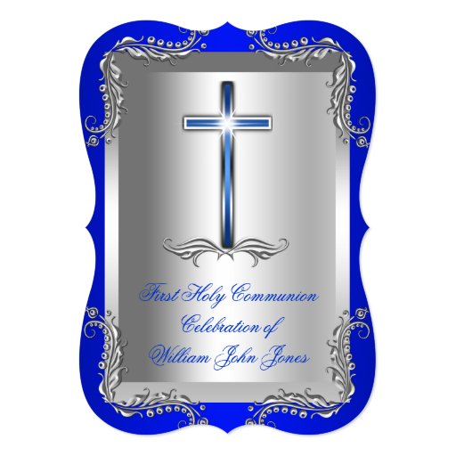 Boy First Holy Communion Silver Royal Blue 2T Announcement