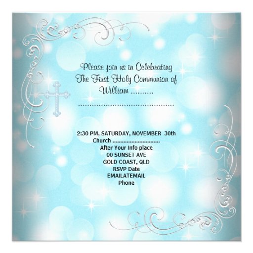 Boy First Holy Communion White Blue Invites