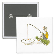 Boy Fishing Pinback Buttons
