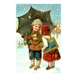 Boy, girl and umbrella print