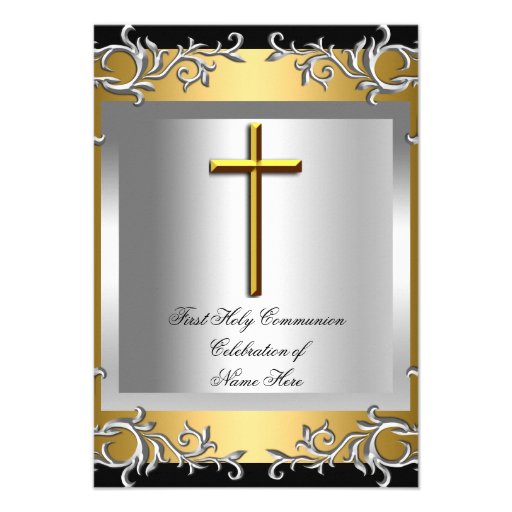 Boy Girl First Holy Communion Silver Gold Custom Invitations