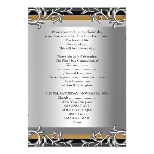 Boy Girl First Holy Communion Silver Gold Custom Invitations