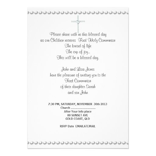 Boy Girl First Holy Communion White Cross Photo Personalized Invitation