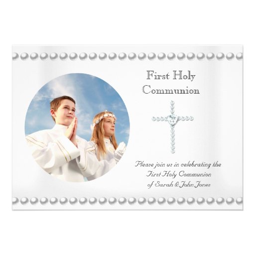 Boy Girl First Holy Communion White Cross Photo Personalized Invitation