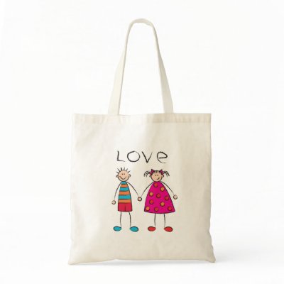 Boy + Girl = Love Cute Fun Cartoon Custom Tote Bag by fat_fa_tin