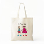 Boy + Girl = Love Cute Fun Cartoon Custom Tote Bag