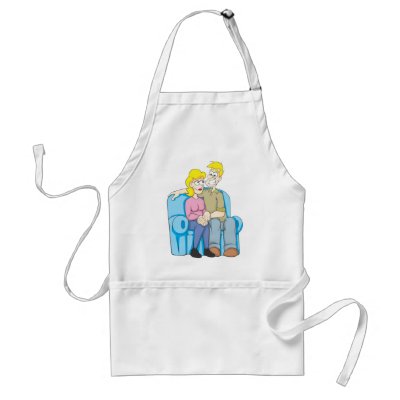 Boy Girl Sit on Couch Aprons by graphicdesigner
