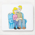 Boy Girl Sit on Couch Mousepad