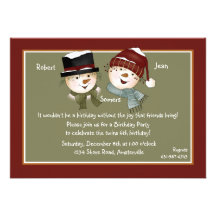 Boy & Girl Snowman - Birthday Party  Invitation