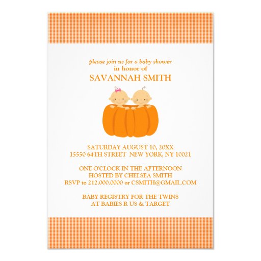 Boy & Girl Twins Baby Shower Invitations (front side)