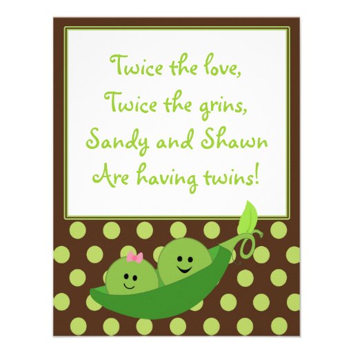 Boy Girl Twins Pea in a Pod Baby Shower Invitation (front side)