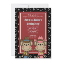 BOY & GIRL Western Cowboy Monkey 5x7 Birthday Personalized Announcements