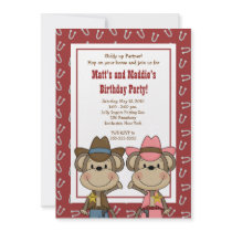 BOY & GIRL Western Cowboy Monkey 5x7 Birthday Custom Invitation