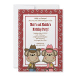 BOY &amp; GIRL Western Cowboy Monkey 5x7 Birthday Custom Invitation