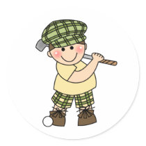 Boy Golfer Round Sticker