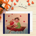 Boy Holding Heart in Boat postcards