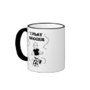 I Play Soccer Mug - A black line drawing of a boy soccer player and black text that reads 'I Play Soccer'