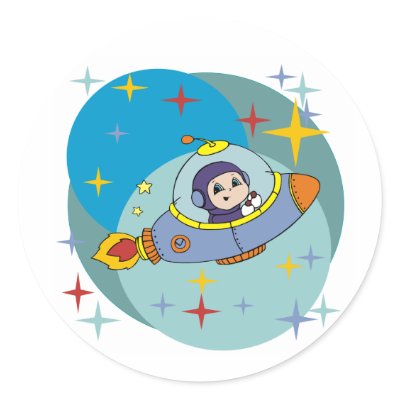 Boy in Spaceship Round Sticker by toddlersplace