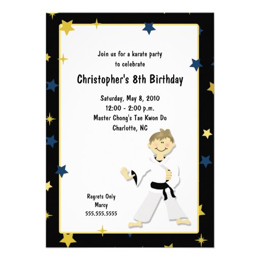 BOY KARATE MARTIAL ART BIRTHDAY PARTY PERSONALIZED ANNOUNCEMENT