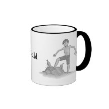 Boy kicking sand castle mugs