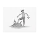 Boy kicking sand castle postcards by shopstew Boy kicking sand castle postcards