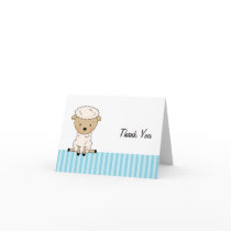 Boy Lamb Baby Shower Blue Stripe Thank You Greeting Card