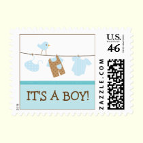 Boy Laundry Baby Announcement Stamp (aqua) stamps