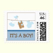 Boy Laundry Baby Announcement Stamp (blue) stamps