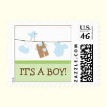 Boy Laundry Baby Announcement Stamp (green) stamps