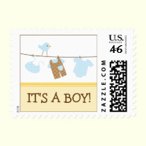 Boy Laundry Baby Announcement Stamp (yellow) stamps