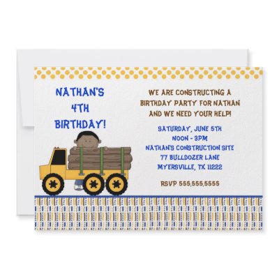 Boy Log loader Truck Birthday Party Invitation by shelleywintersdesign