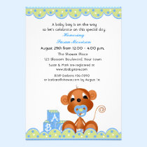 Boy Monkey Baby Shower invitations