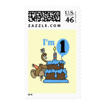Boy Monkey I'm 1 Birthday Tshirts and Gifts Postage Stamp