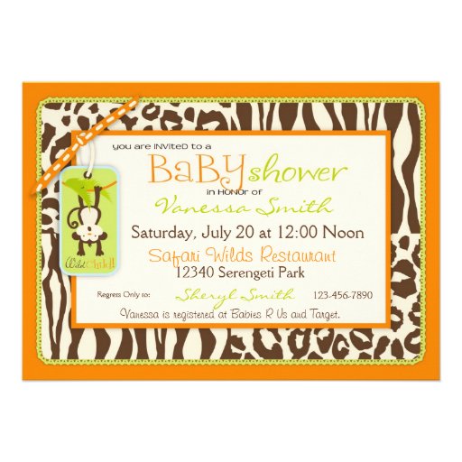 Boy Monkey Jungle Safari Baby Shower Custom Announcements