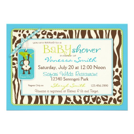 Boy Monkey Jungle Safari Baby Shower Custom Announcements