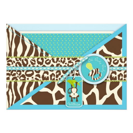 Boy Monkey Jungle Safari Baby Shower Custom Announcements