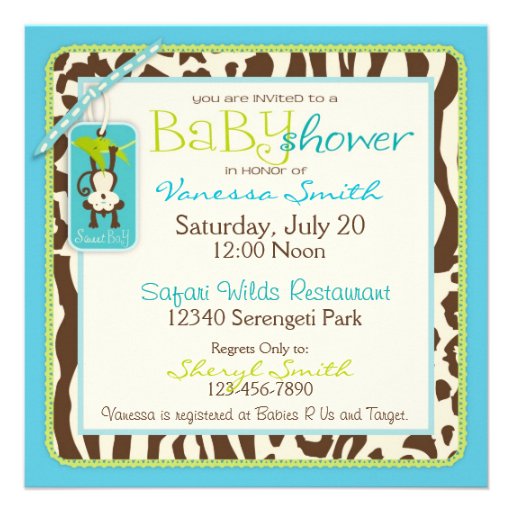 Boy Monkey Jungle Safari Baby Shower Custom Invites