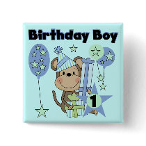 Boy Monkey With Gifts 1st Birthday Pinback Buttons
