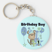 Boy Monkey With Gifts 1st Birthday Key Chains