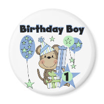 Boy Monkey With Gifts 1st Birthday Magnet