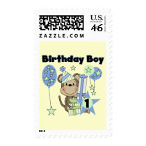 Boy Monkey With Gifts 1st Birthday Postage Stamps