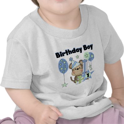 Boy Monkey With Gifts 1st Birthday Tee Shirt