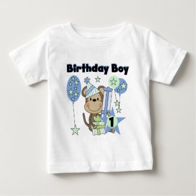 Boy Monkey With Gifts 1st Birthday Tee Shirts