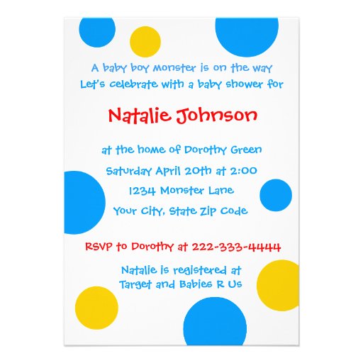 Boy Monster Baby Shower Personalized Announcement