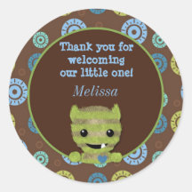 BOY MONSTER Peek a Boo Baby Shower blank PABC #1 Round Sticker